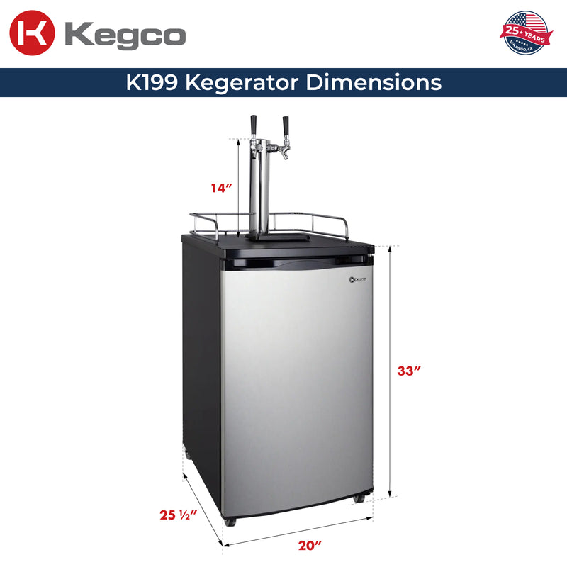 Kegco 20" Wide Dual Tap Stainless Steel Kegerator