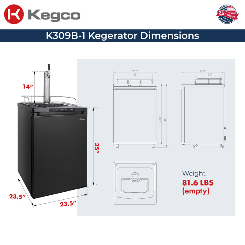Kegco 24" Wide Single Tap Black Digital Kegerator