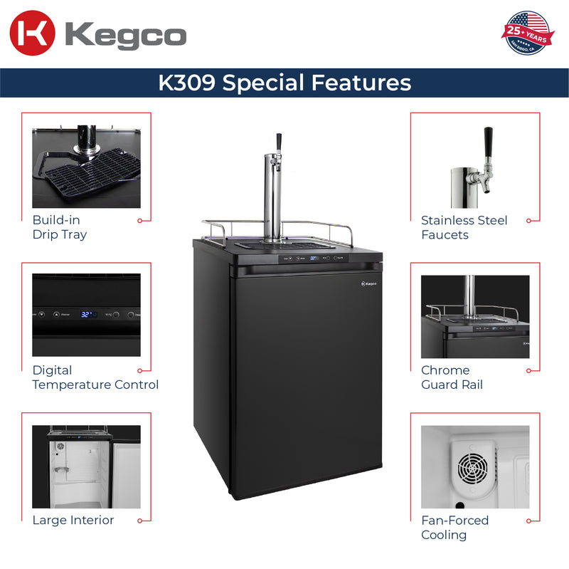 Kegco 24" Wide Single Tap Black Digital Kegerator