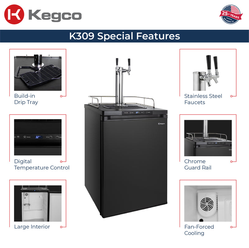 Kegco 24" Wide Dual Tap Black Digital Kegerator