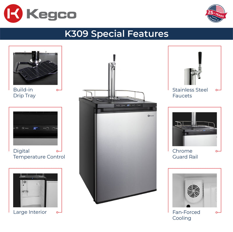 Kegco 24" Wide Single Tap Stainless Steel Digital Kegerator