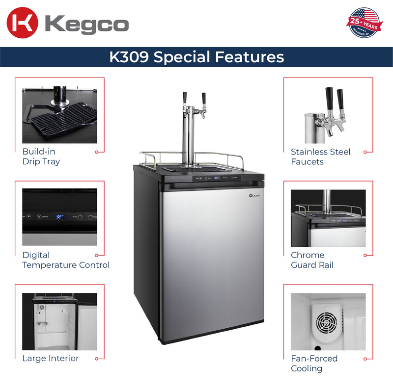 Kegco 24" Wide Dual Tap Stainless Steel Digital Kegerator