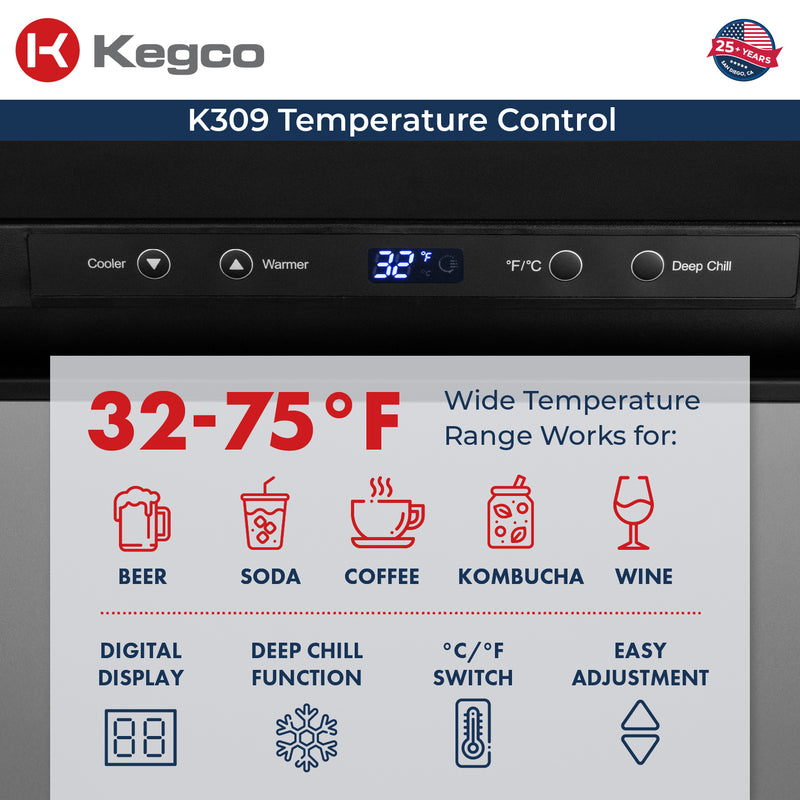 Kegco 24" Wide Dual Tap Stainless Steel Digital Kegerator