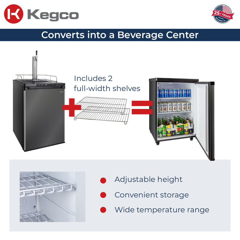 Kegco 24" Wide Single Tap Black Stainless Steel Digital Kegerator