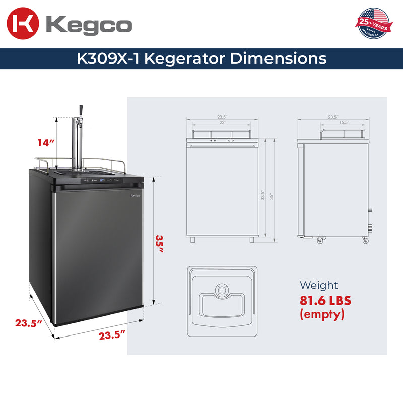 Kegco 24" Wide Single Tap Black Stainless Steel Digital Kegerator