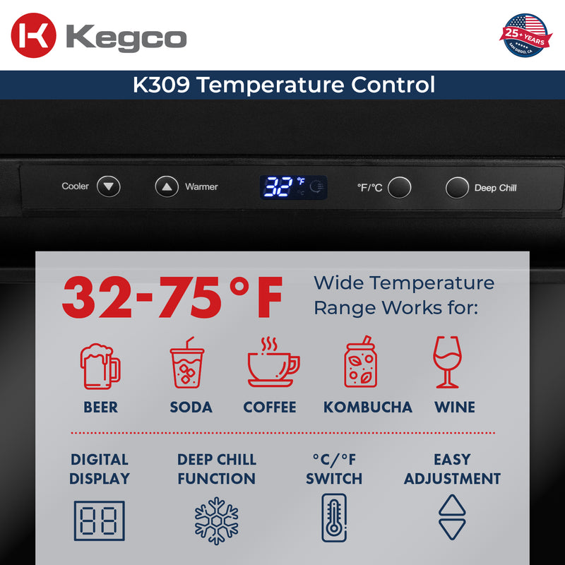 Kegco 24" Wide Dual Tap Black Stainless Steel Digital Kegerator