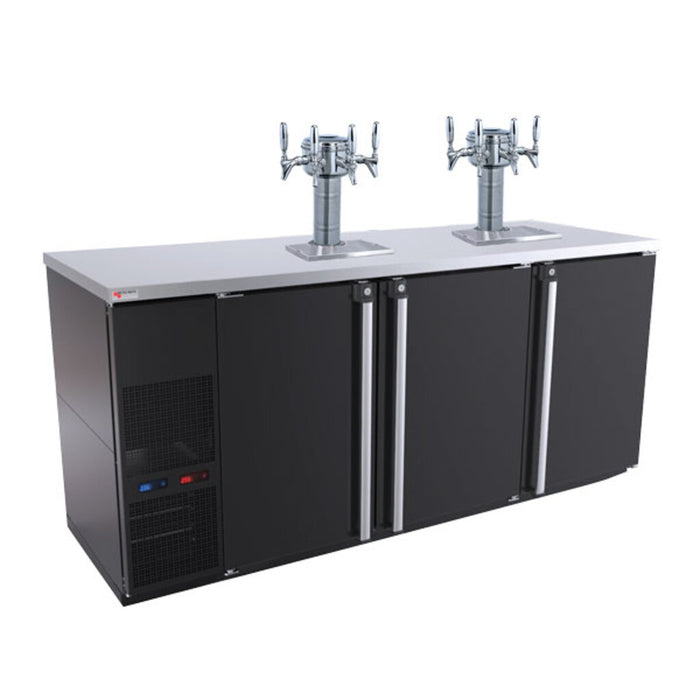 Micro Matic Pro-Line™ | 80" Wide Beverage Station Kegerator - Black with Dual Temperature Zones and 2 Mini Mushroom Towers (MBB78BC-E-B)    - Toronto Brewing