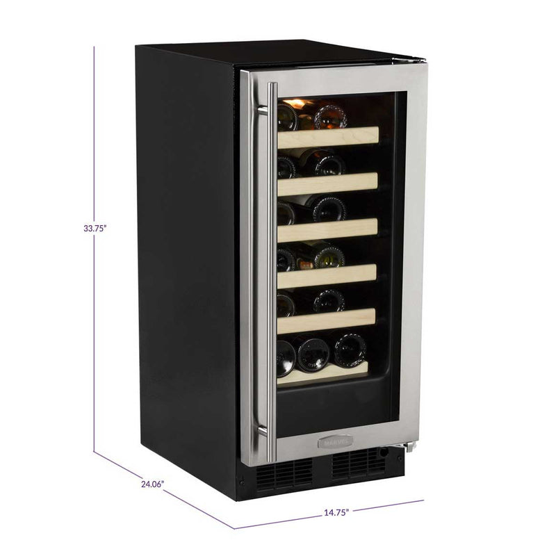 Marvel 15" Wide 23 Bottle Single Zone Stainless Steel Wine Refrigerator