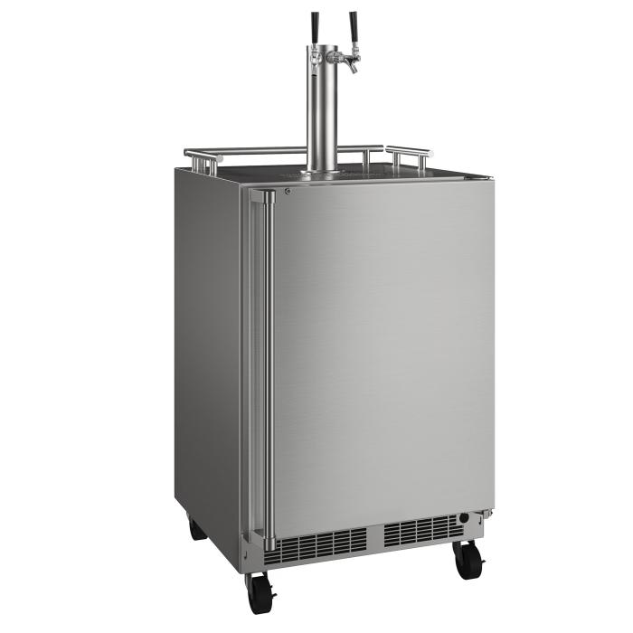 Marvel 24" Wide Dual Tap Outdoor Mobile Beer Dispenser with Stainless Steel Door