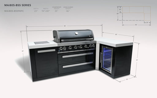 Mont Alpi 805 Black Stainless Steel Island with a 90 Degree Corner and a Fridge Cabinet - Image 2