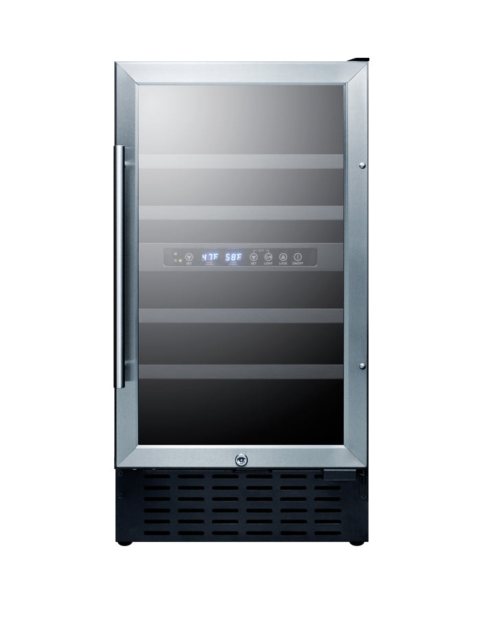 Summit 18" Wide 28 Bottle Dual Zone Stainless Steel Built-In Wine Refrigerator