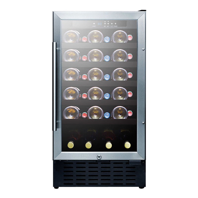 Summit 34 Bottle Single Zone Built-In Wine Refrigerator with Stainless Steel Door