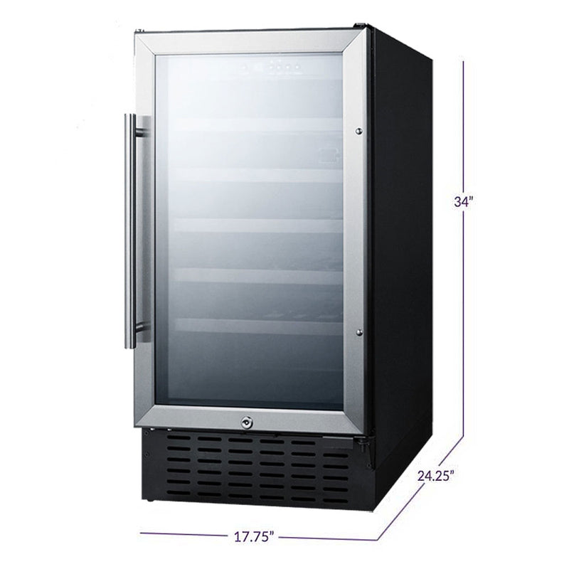 Summit 34 Bottle Single Zone Built-In Wine Refrigerator with Stainless Steel Door