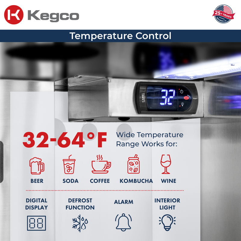 Kegco New 2026 Kegerator 24" Wide Commercial Outdoor Dual Tap Stainless Steel Right Hinge with X-clusive Dispense Kit