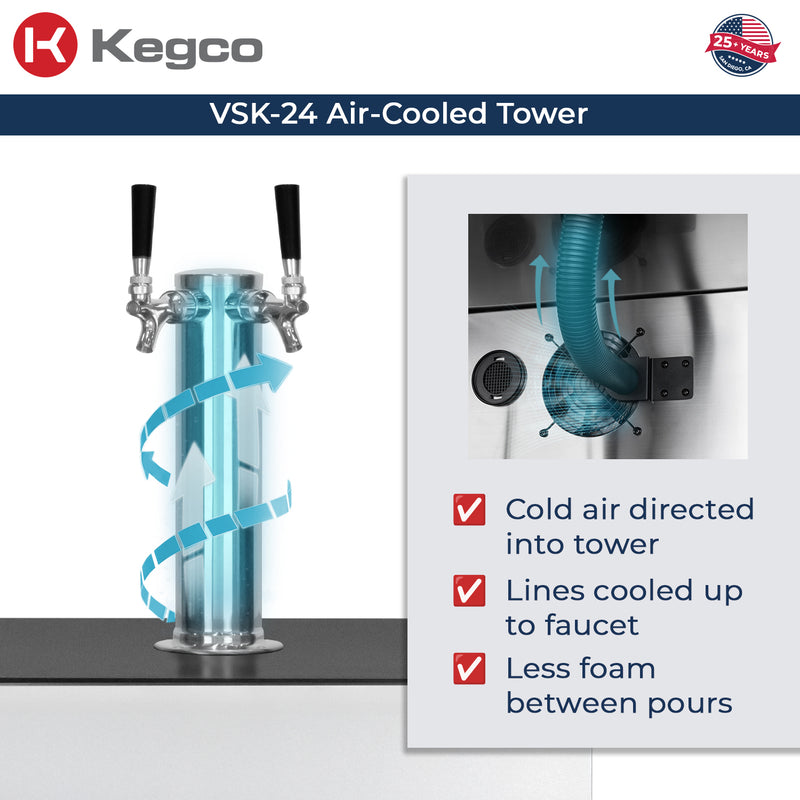 Kegco New 2026 Kegerator 24" Wide Commercial Outdoor Dual Tap Stainless Steel Right Hinge with X-clusive Dispense Kit