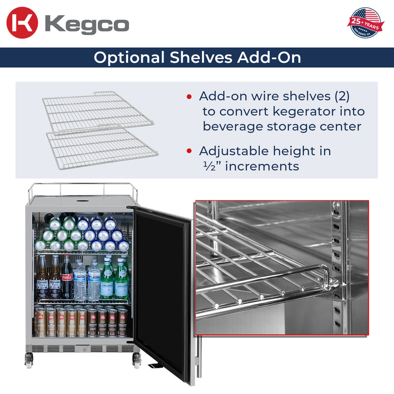 Kegco New 2026 Kegerator 24" Wide Commercial Outdoor Dual Tap Stainless Steel Right Hinge with X-clusive Dispense Kit