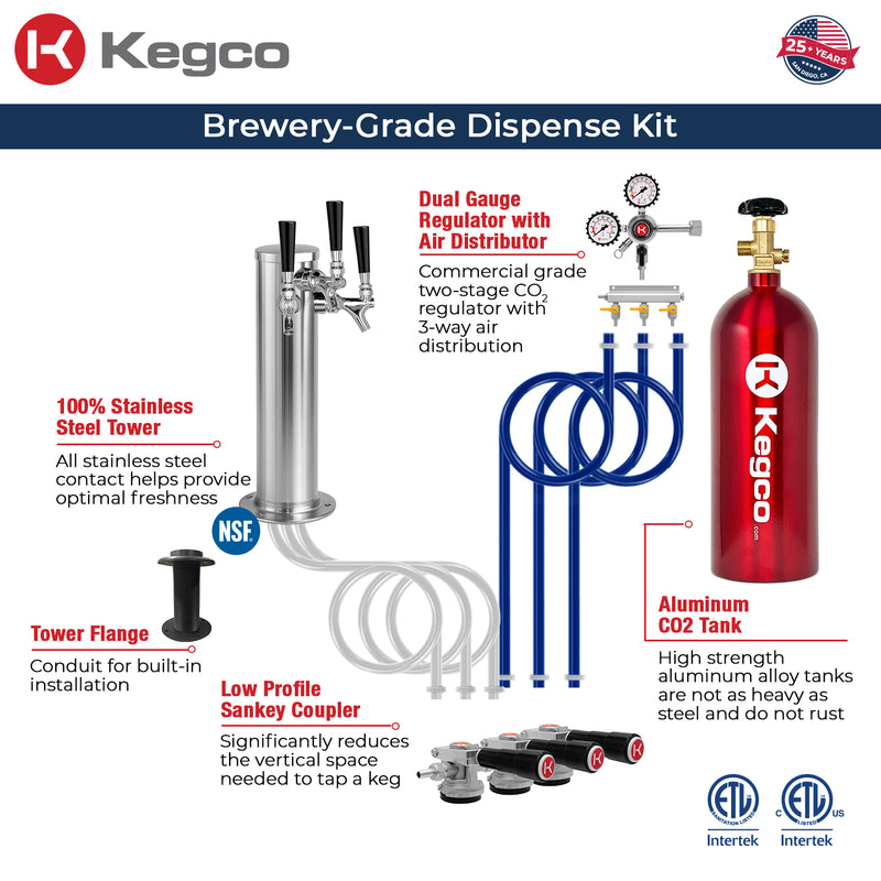 Kegco 24" Wide Triple Tap Stainless Steel Built-In Left Hinge ADA Kegerator