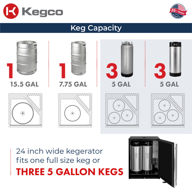 Kegco 24" Wide Dual Tap Stainless Steel Built-In Right Hinge Nitro Coffee Kegerator