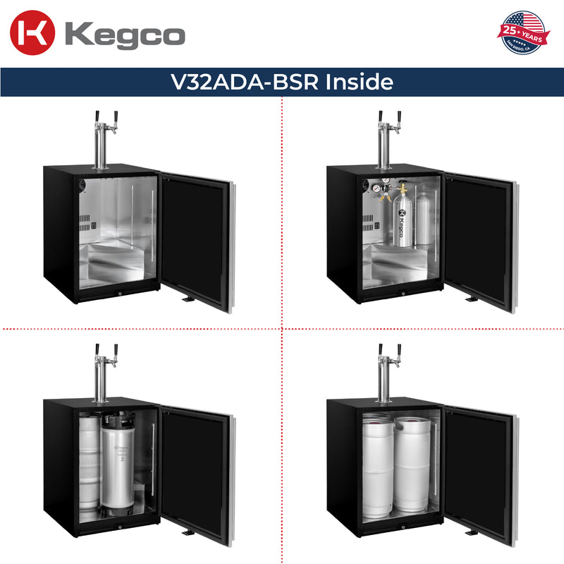 Kegco 24" Wide Dual Tap Stainless Steel Built-In Right Hinge ADA Kegerator
