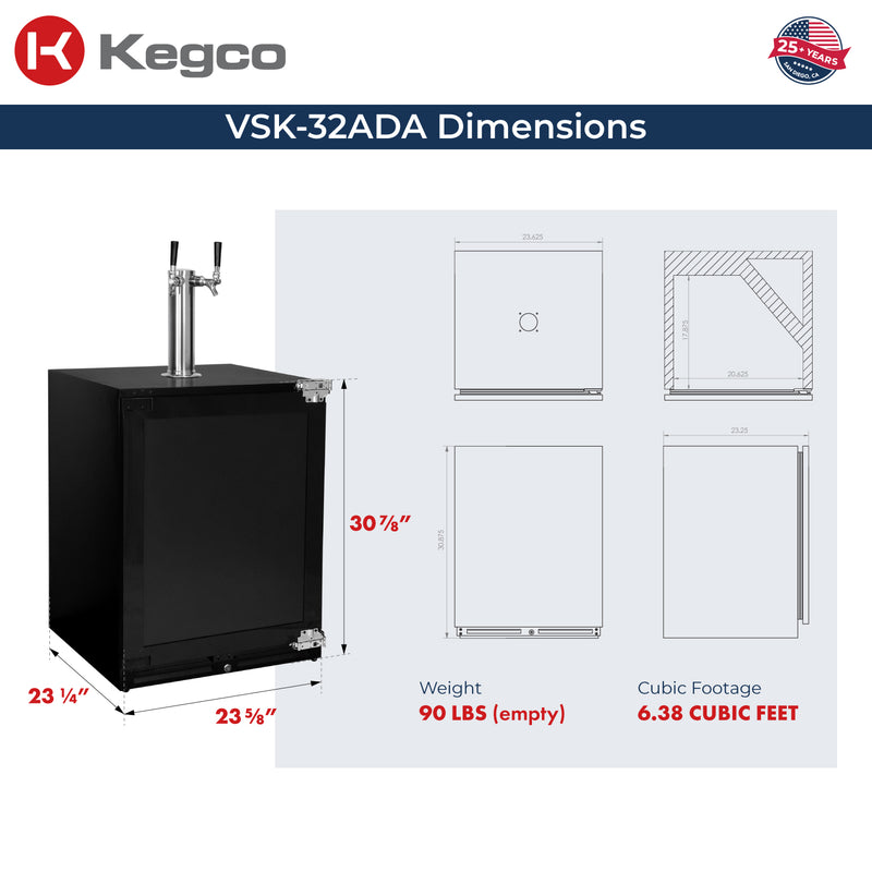 Kegco 24" Wide Dual Tap Panel Ready Overlay Built-In Right Hinge ADA Kegerator
