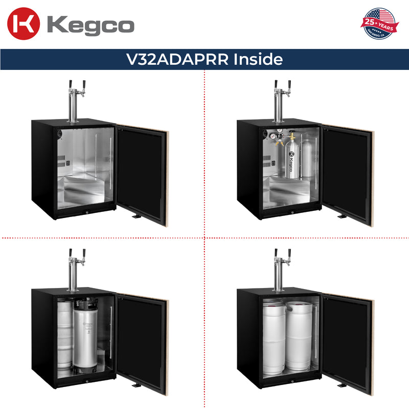 Kegco 24" Wide Dual Tap Panel Ready Overlay Built-In Right Hinge ADA Kegerator