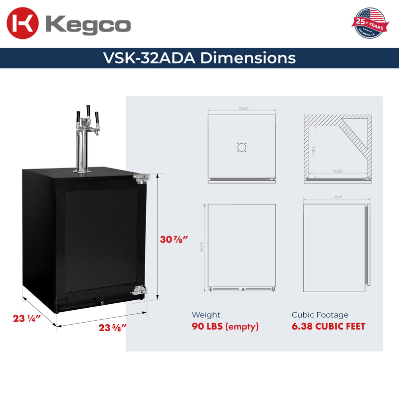 Kegco 24" Wide Triple Tap Panel Ready Overlay Built-In Right Hinge ADA Kegerator