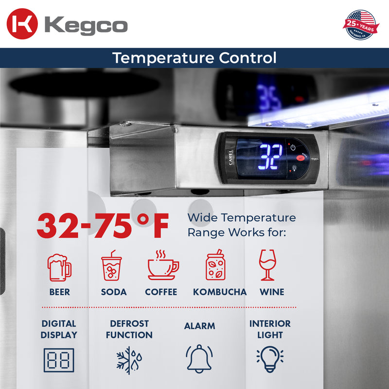 Kegco 24" Wide Dual Tap Stainless Steel Built-In Right Hinge ADA Kegerator