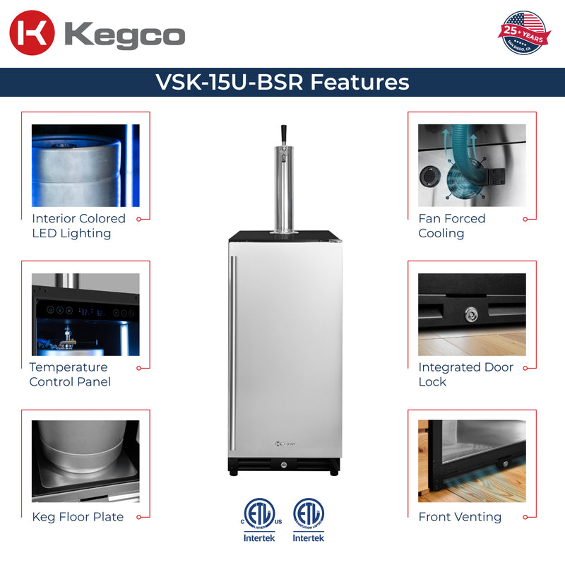 Kegco 30" Wide Side-by-Side Dual Zone Wine Refrigerator and Single Tap Kegerator