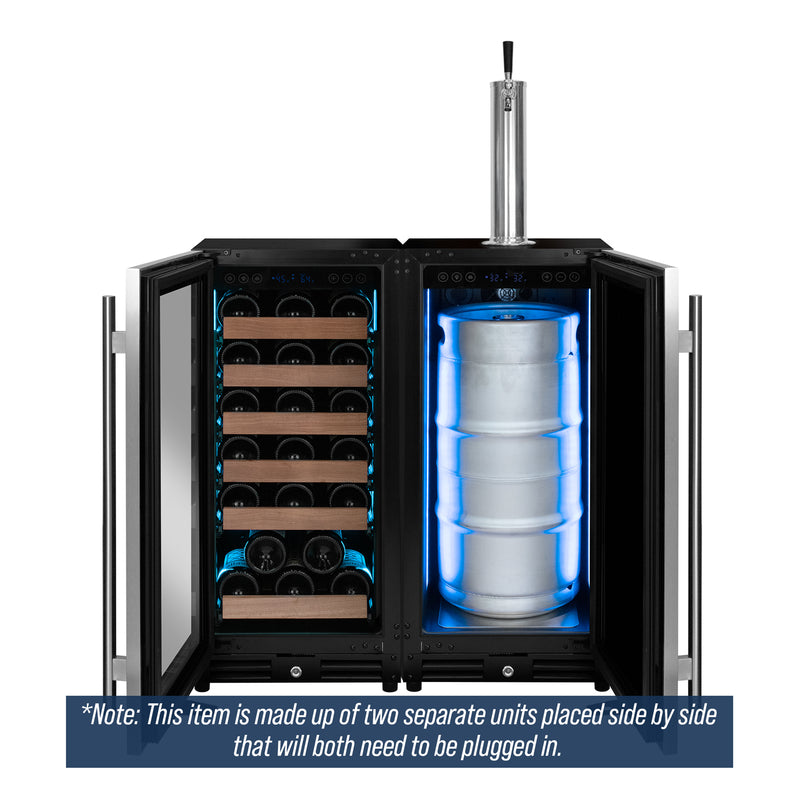 Kegco 30" Side-by-Side Single Zone Wine Refrigerator and Single Tap Kegerator