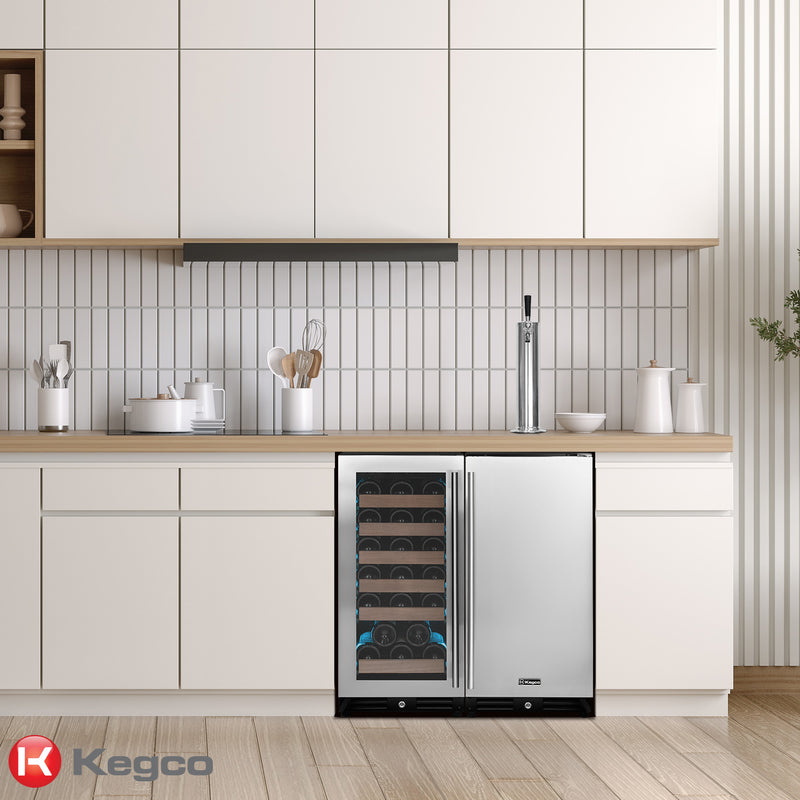 Kegco 30" Side-by-Side Single Zone Wine Refrigerator and Single Tap Kegerator
