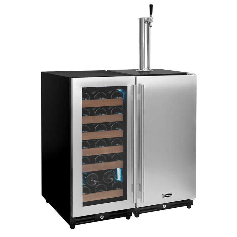 Kegco 30" Side-by-Side Single Zone Wine Refrigerator and Single Tap Kegerator