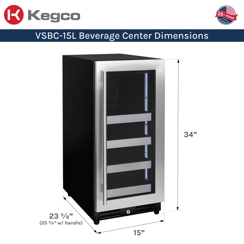 Kegco 15" Wide Reserva Series Stainless Steel Right Hinge Beverage Center