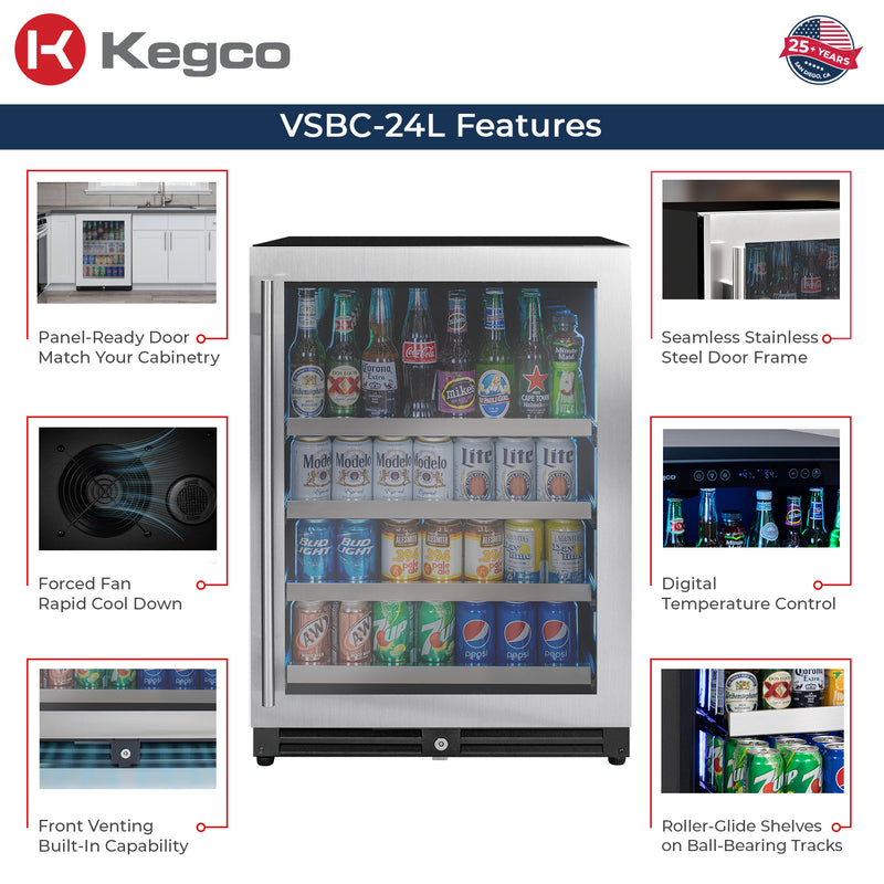 Kegco 24" Wide Reserva Series Stainless Steel Right Hinge Beverage Center
