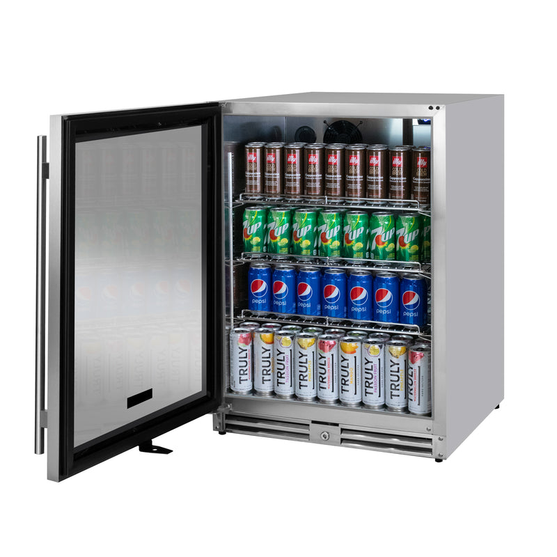 Kegco 24" Wide Outdoor Built-In Left Hinge Beverage Center with Stainless Steel Frame Glass Door