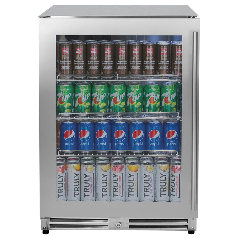 Kegco 24" Wide Outdoor Built-In Left Hinge Beverage Center with Stainless Steel Frame Glass Door