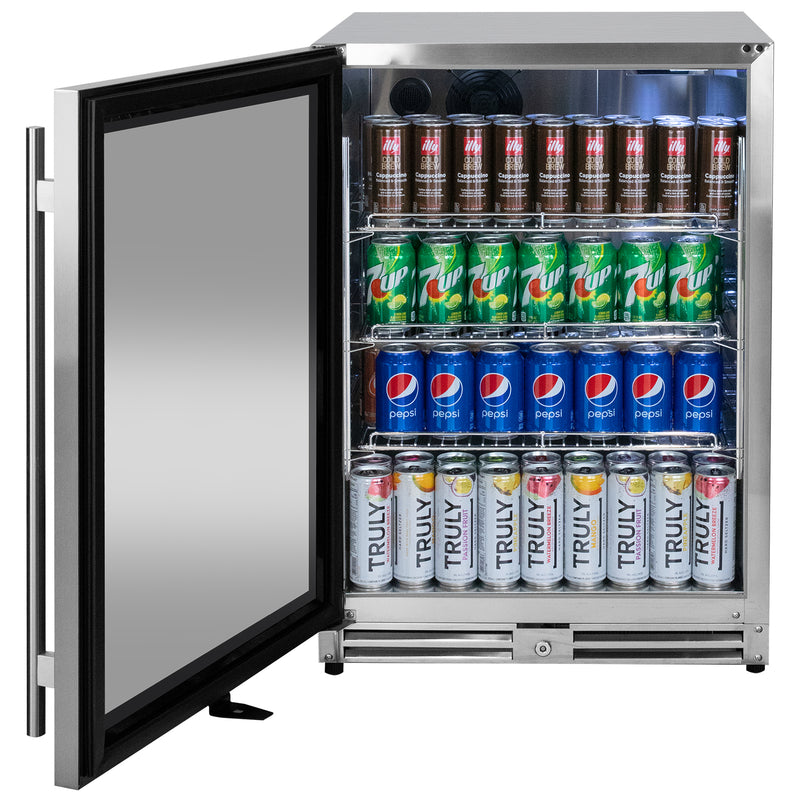 Kegco 24" Wide Outdoor Built-In Left Hinge Beverage Center with Stainless Steel Frame Glass Door