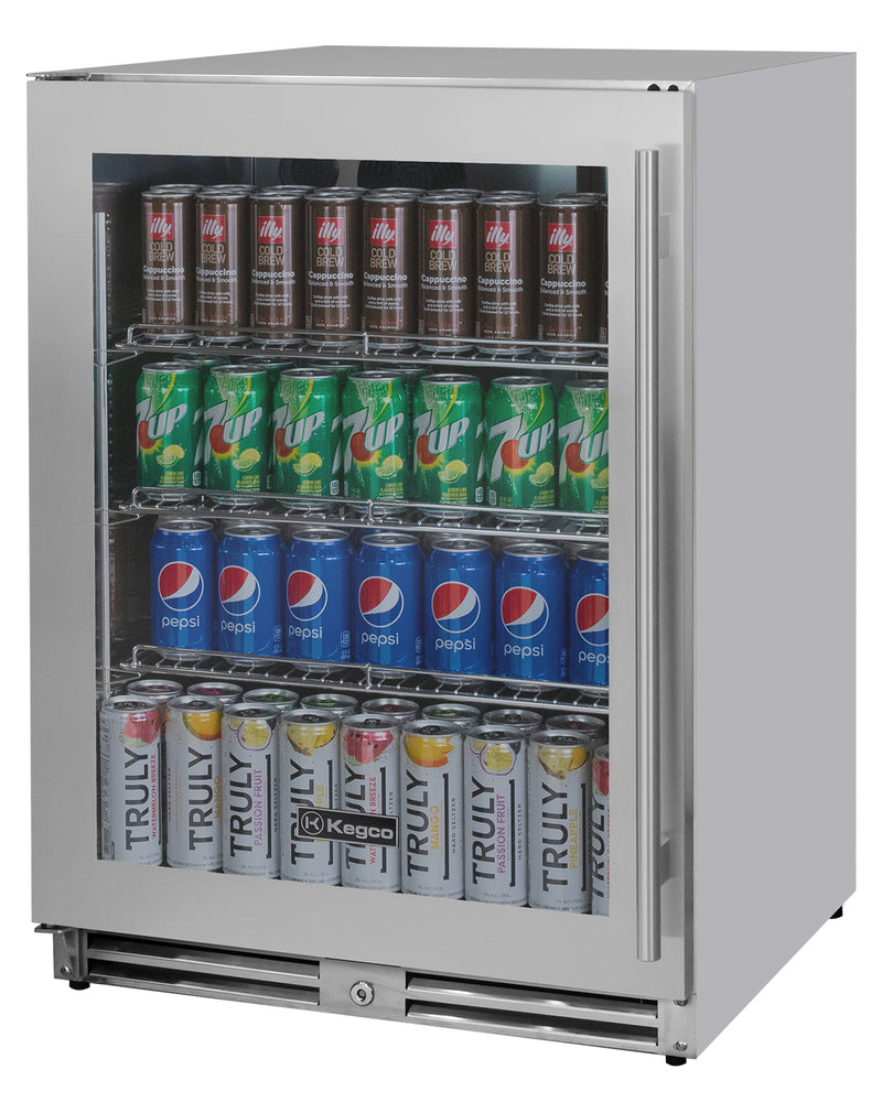 Kegco 24" Wide Outdoor Built-In Left Hinge Beverage Center with Stainless Steel Frame Glass Door