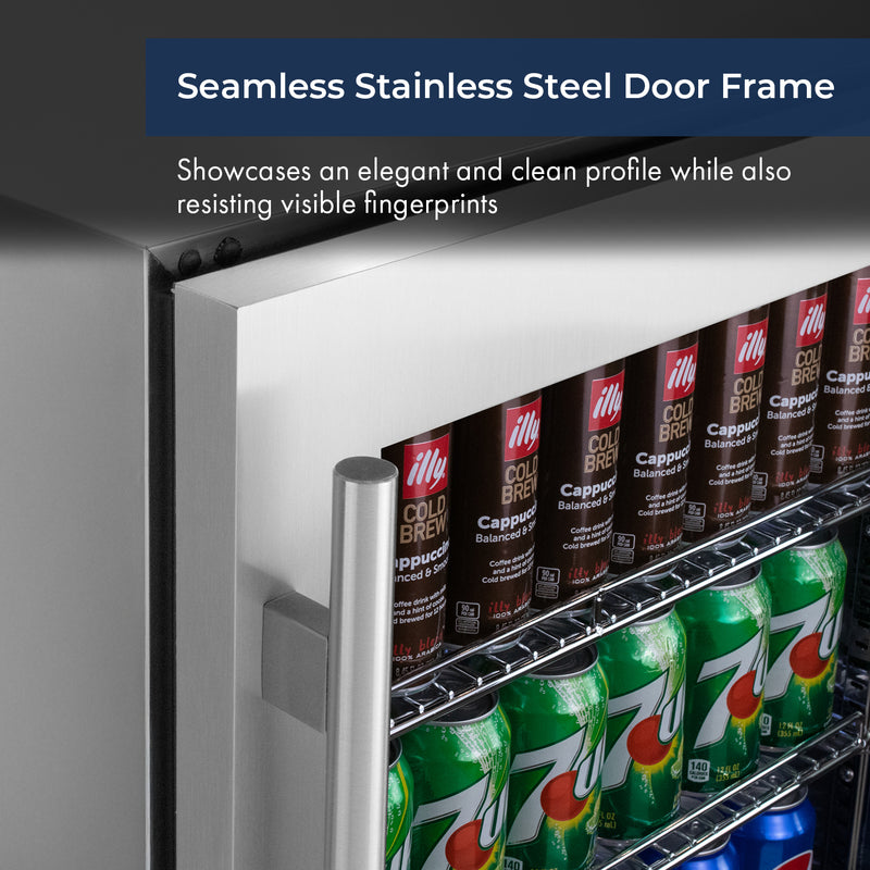 Kegco 24" Wide Outdoor Built-In Left Hinge Beverage Center with Stainless Steel Frame Glass Door