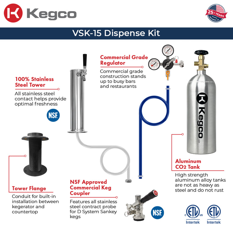 Kegco 15" Wide Outdoor Stainless Steel Built-In Right Hinge Kegerator