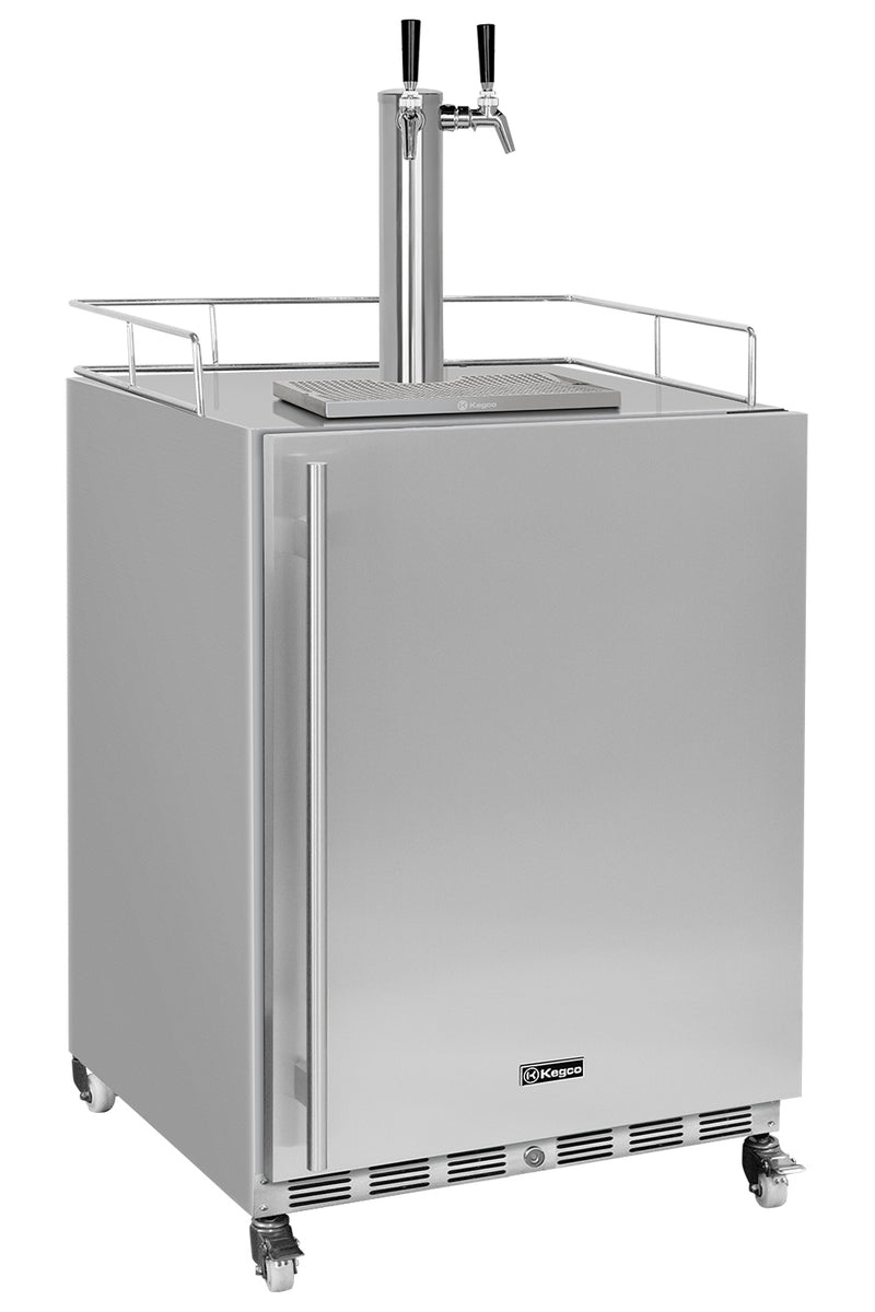 Kegco New 2026 Kegerator 24" Wide Commercial Outdoor Dual Tap Stainless Steel Right Hinge with X-clusive Dispense Kit
