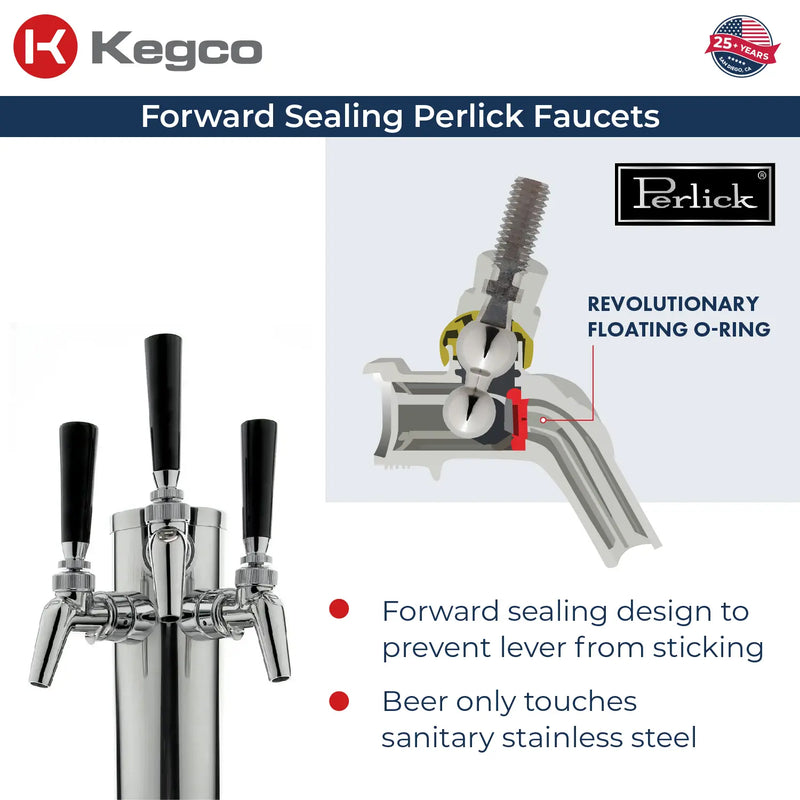 Kegco New 2026 Kegerator 24" Wide Commercial Outdoor Triple Tap Stainless Steel Right Hinge with X-clusive Dispense Kit