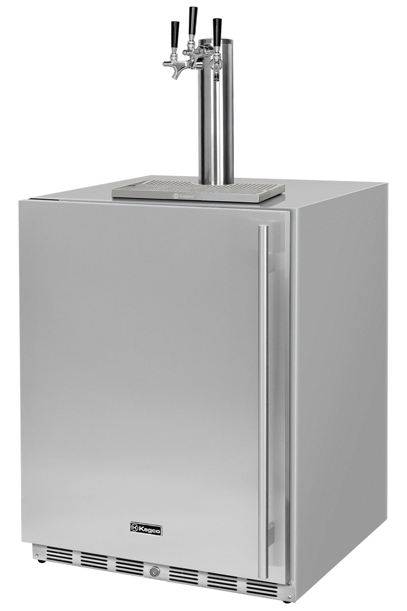 Kegco New 2026 Kegerator 24" Wide Ultimate Outdoor Triple Tap Stainless Steel Left Hinge with X-clusive Dispense Kit