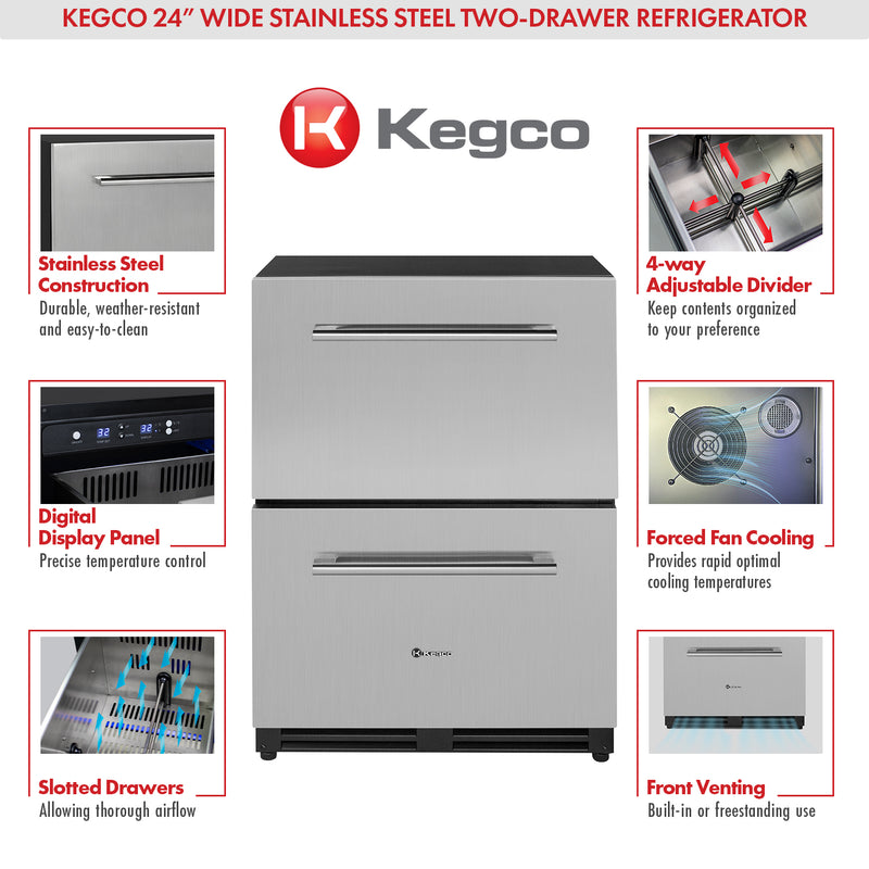 Kegco VSRD24-2SS two drawer beverage center refrigerator