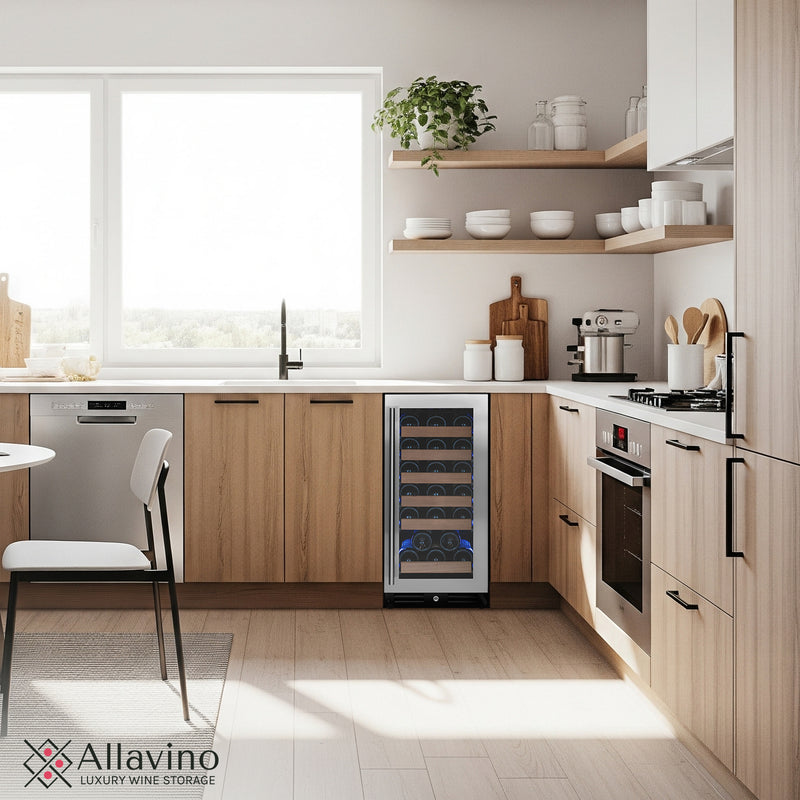 Allavino 15" Wide Reserva Series 30 Bottle Single Zone Stainless Steel Left Hinge Wine Refrigerator
