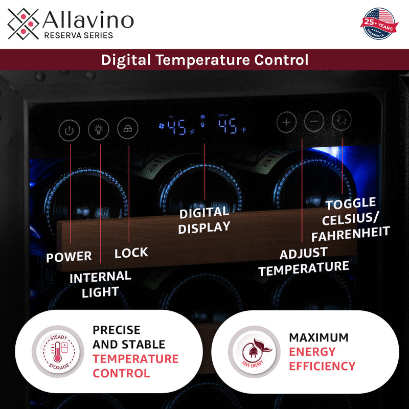 Allavino 15" Wide Reserva Series 30 Bottle Single Zone Stainless Steel Left Hinge Wine Refrigerator