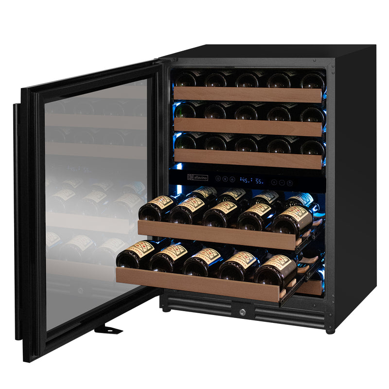 Allavino Reserva Series - 51 Bottle Dual Zone Built-in Luxury Wine Refrigerator with Black Door - Left Hinge