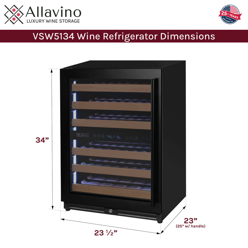 Allavino Reserva Series - 51 Bottle Dual Zone Built-in Luxury Wine Refrigerator with Black Door - Left Hinge