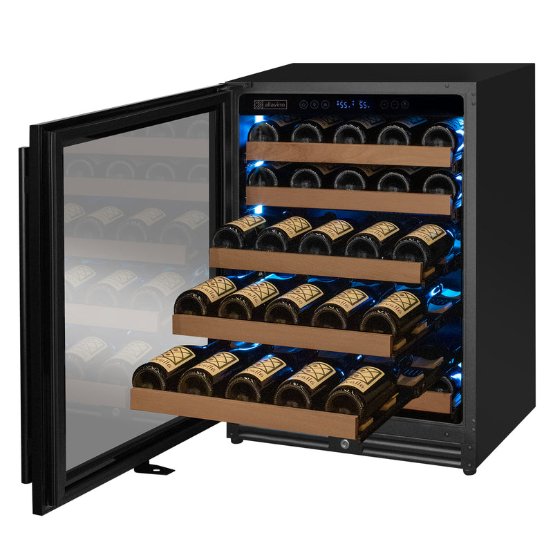 Allavino Reserva Series - 51 Bottle Single Zone Built-in Luxury Wine Refrigerator with Black Door - Left Hinge
