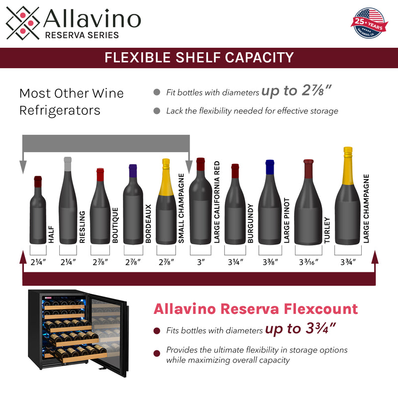 Allavino Reserva Series - 51 Bottle Single Zone Built-in Luxury Wine Refrigerator with Panel Ready Overlay Door - Right Hinge