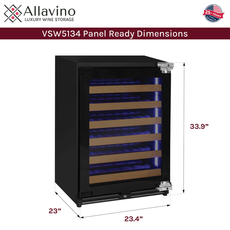 Allavino Reserva Series - 51 Bottle Single Zone Built-in Luxury Wine Refrigerator with Panel Ready Overlay Door - Right Hinge